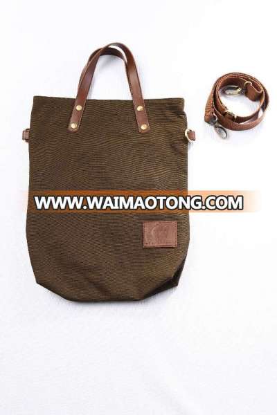 Simple Canvas Leather Long Rope Tote Bag