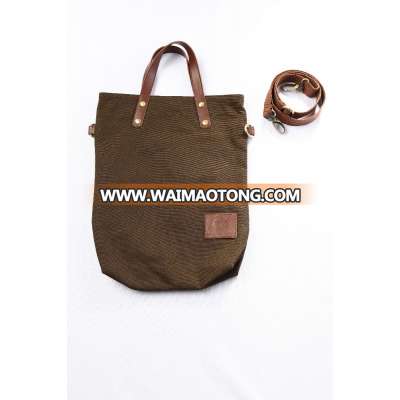 Simple Canvas Leather Long Rope Tote Bag